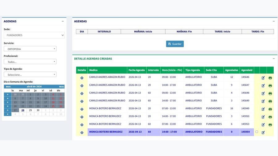 Configuración de agendas médicas · Por sede, servicio y profesional